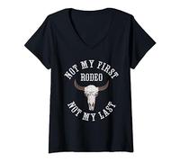 Womens Funny Not My First Rodeo Not My Last | Horse Cow Bull Lovers V-Neck T-Shirt