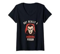 Womens Funny Not Really A Morning Person Dracula Vampire Halloween V-Neck T-Shirt