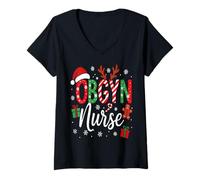 Womens Funny OBGYN Nurse Practitioner Christmas Obstetrics OB Crew V-Neck T-Shirt