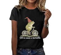 Womens Funny Off to Cause A Kerfuffle Printed Short Sleeve Shirts (Black S)