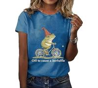 Womens Funny Off to Cause A Kerfuffle Printed Short Sleeve Shirts (Blue XL)