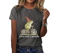 Womens Funny Off to Cause A Kerfuffle Printed Short Sleeve Shirts (Grey XL)