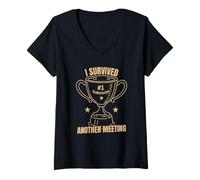 Womens Funny Office Humor Survived Meeting Quote V-Neck T-Shirt