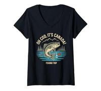 Womens Funny Oh Cod It’s Canada Men’s Fishing Trip with Friends V-Neck T-Shirt