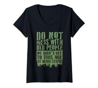 Womens Funny Old People Do Not Mess with Senior Citizen Sarcastic V-Neck T-Shirt