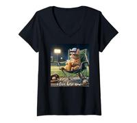Women's Funny Orange Cat Iced Coffee I Live Here Now Baseball Mom V-Neck T-Shirt
