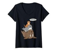 Women's Funny Otter Seal Walrus Stack Cute Ocean Animal Art V-Neck T-Shirt