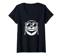 Women's Funny Otter Sunglasses Cool Otter Wearing Shades V-Neck T-Shirt