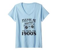 Womens Funny Over The Hill Please Be Patient I'm from 1900s Boombox V-Neck T-Shirt