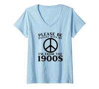 Womens Funny Over The Hill Please Be Patient I'm from 1900's Peace V-Neck T-Shirt