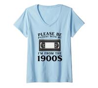 Womens Funny Over The Hill Please Be Patient I'm from The 1900s VHS V-Neck T-Shirt