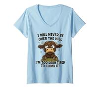 Womens Funny Over The Hill Tired Highland Cow Humor V-Neck T-Shirt