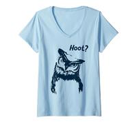 Womens Funny Owl “Hoot?” Quirky Owl Illustration Bird Lovers V-Neck T-Shirt