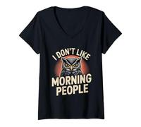 Womens Funny Owl Quotes Funny Owl Jokes I Don’t Like Morning People V-Neck T-Shirt