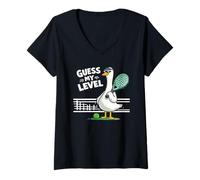 Women's Funny Padel Duck Guess My Level Padel Level V-Neck T-Shirt