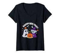 Womens Funny Panda and Koala Bear celebrating Halloween Birthday V-Neck T-Shirt
