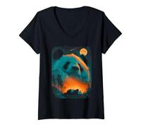 Women's Funny Panda Fantasy Retro Vintage Art Design V-Neck T-Shirt