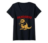 Womens Funny Panda Kangaroo Australia China Animal Wildlife Cartoon V-Neck T-Shirt