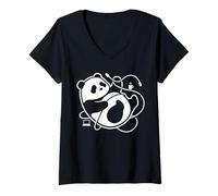 Women's Funny Panda Work from Home Humor Remote Work Animal Graphic V-Neck T-Shirt