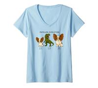 Womens Funny Papillon Evolution Dinosaur Mom Dad Kids V-Neck T-Shirt