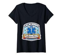 Women's Funny Paramedic Keep Calm I've Done This with A Mannequin V-Neck T-Shirt