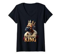 Womens Funny Pawesome Boxer King Dog Art V-Neck T-Shirt