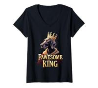 Womens Funny Pawesome German Shorthaired Pointer King Dog GSP Art V-Neck T-Shirt