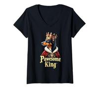 Womens Funny Pawesome Miniature Shepherd King Dog Mini Aussie Art V-Neck T-Shirt