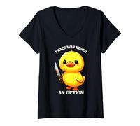 Womens FUNNY PEACE WAS NEVER AN OPTION DUCK V-Neck T-Shirt