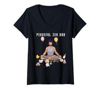 Womens Funny Peaceful Zen Dad Namaste Yoga Meditation Mindfulness V-Neck T-Shirt
