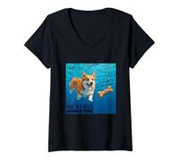 Womens Funny Pembroke Welsh Corgi Swimming Underwater V-Neck T-Shirt