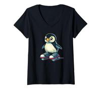 Womens Funny Penguin Rolling into the Spotlight Costume V-Neck T-Shirt