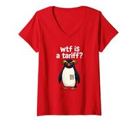 Womens Funny Penguin WTF Is a Tariff Political Meme Protest V-Neck T-Shirt