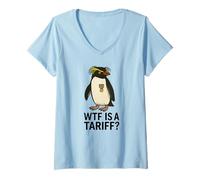Womens Funny Penguin WTF Is a Tariff Political Meme Protest V-Neck T-Shirt