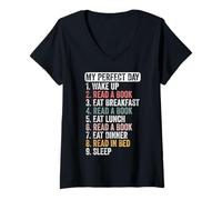 Womens Funny Perfect Day Reading Book Lover Reader V-Neck T-Shirt