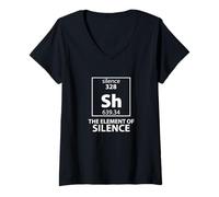 Womens Funny Periodic Table Sh The Element of Silence Humor Graphic V-Neck T-Shirt