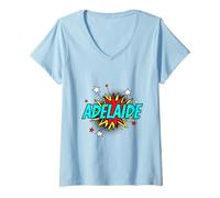 Womens Funny Personalized Name Comic Pop Art Superhero Adelaide V-Neck T-Shirt
