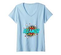 Womens Funny Personalized Name Comic Pop Art Superhero Eleanor V-Neck T-Shirt
