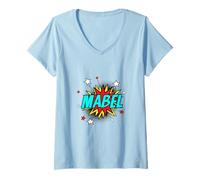 Womens Funny Personalized Name Comic Pop Art Superhero Mabel V-Neck T-Shirt