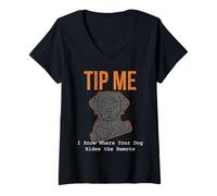 Women's Funny Pet Sitter Tee Tip Me I Know Where Your Dog Hides It V-Neck T-Shirt