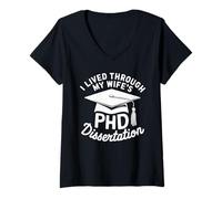 Womens Funny PhD Dissertation Doctorate Graduation for Husband V-Neck T-Shirt