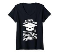 Womens Funny PhD Doctorate Graduation Graduate Humor for Husband V-Neck T-Shirt