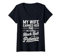 Womens Funny PhD Doctorate Graduation Graduate Humor for Husband V-Neck T-Shirt