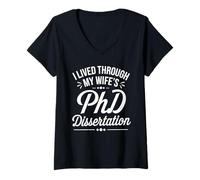 Womens Funny PhD Doctorate Graduation Support for Husband V-Neck T-Shirt