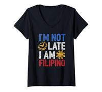 Womens Funny Philippines Shirt I'm Not Late I'm Filipino Pinoy Flag V-Neck T-Shirt