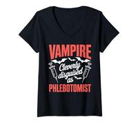 Women's Funny Phlebotomist Vampire Blood Draw Tech Phlebotomy V-Neck T-Shirt