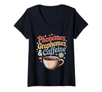 Womens Funny Phonemes Graphemes Caffeine Linguistics Humor Saying V-Neck T-Shirt