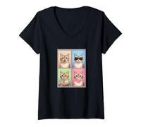 Women's Funny Photo Booth Meme Munchkin cat V-Neck T-Shirt
