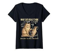 Womens Funny Physics Science Humor What Cats Really Think Weird cat V-Neck T-Shirt
