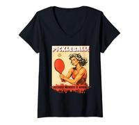 Womens Funny Pickleball Because Murder is Wrong Sarcastic Vintage V-Neck T-Shirt